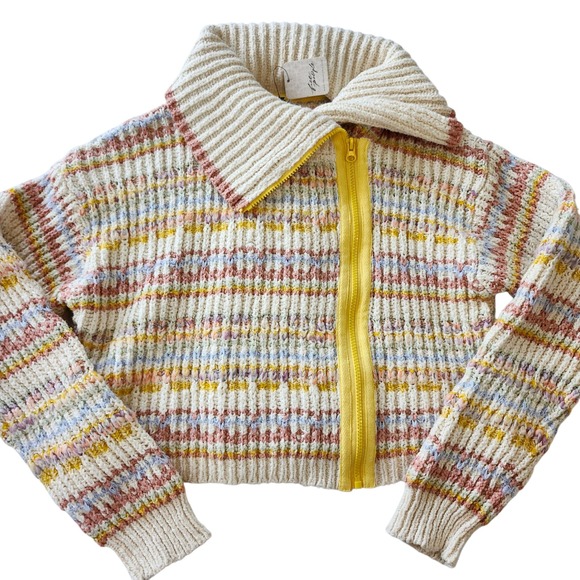 NWT Free People Solana zip cardigan sweater chunky knit women's Large crop - Picture 1 of 6